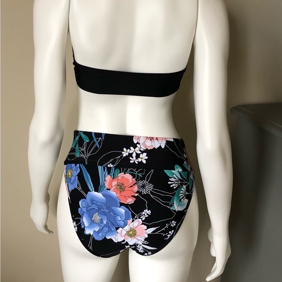 Bikini High Waist Bottom Strapless Top Floral Bikini Tropical Bikini Small New - Picture 2 of 8